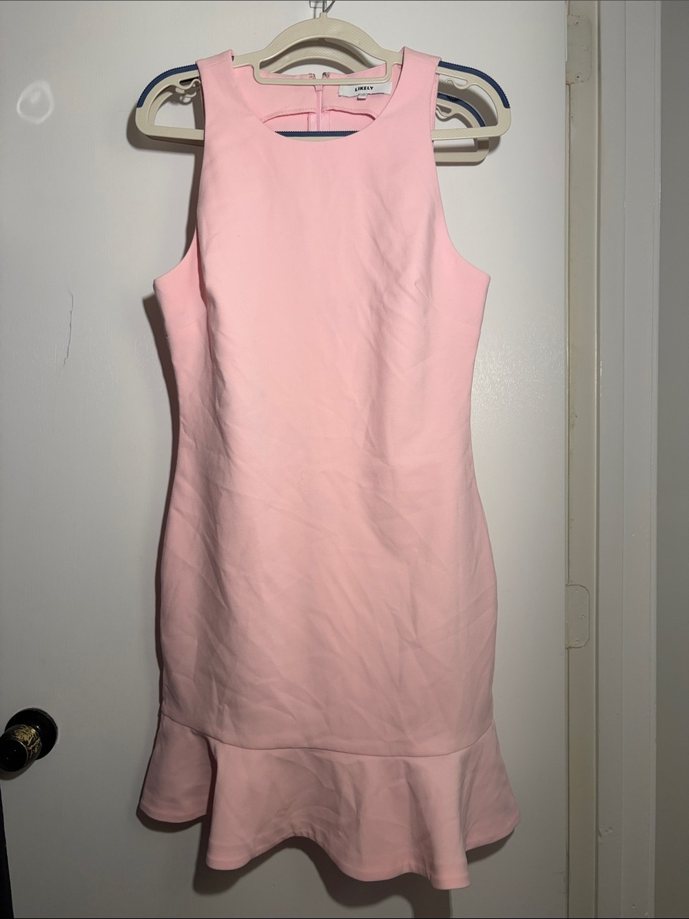 Likely Blush Pink Sleeveless Ruffle-Hem Mini Dress